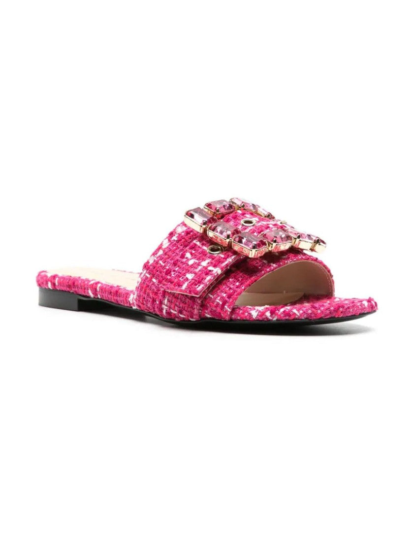Roberto Festa Flat Slide Sandals With Textured Tweed