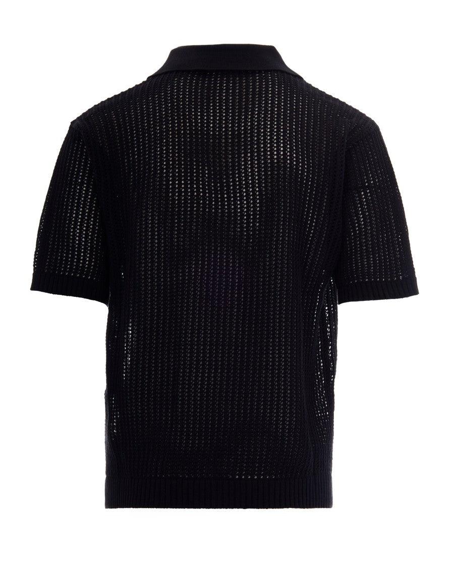 Represent Open-Knit Jet Black Polo Shirt With Stylish Details