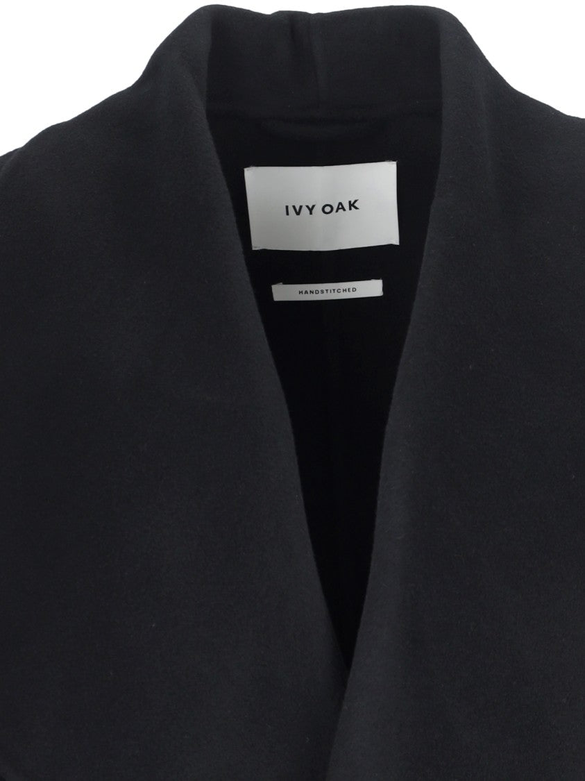 Ivy & Oak Carrie Rose Black Wool Coat With Draped Collar