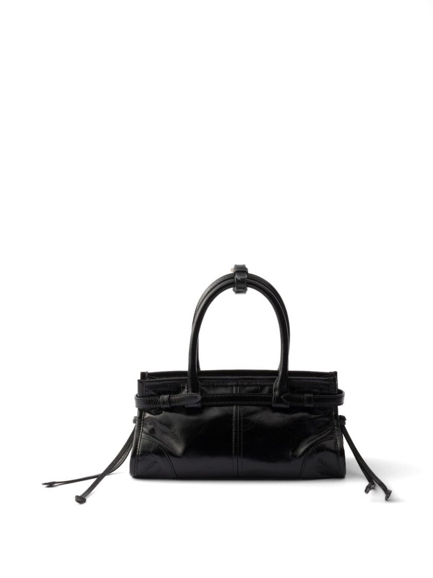 Prada Glossy Smooth Leather Handbag With Structured Silhouette
