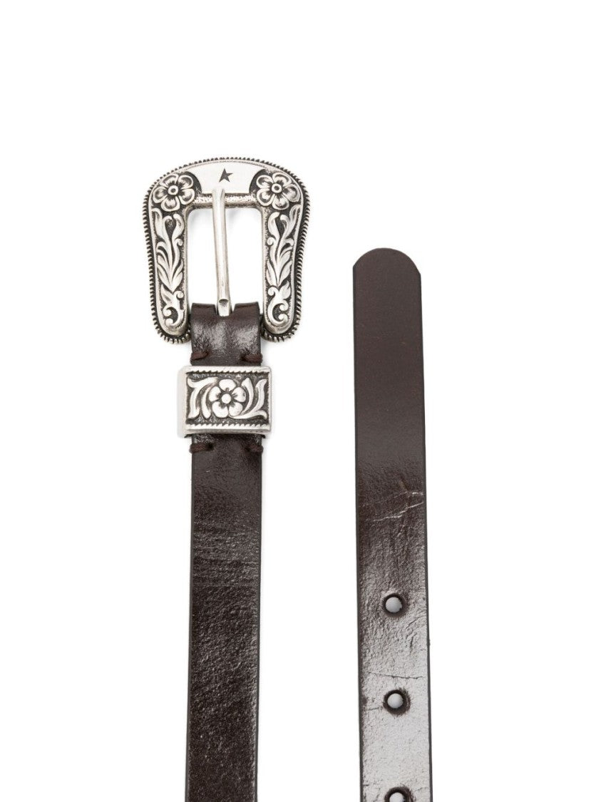 Golden Goose Brown Calfskin Belt With Ornate Buckle