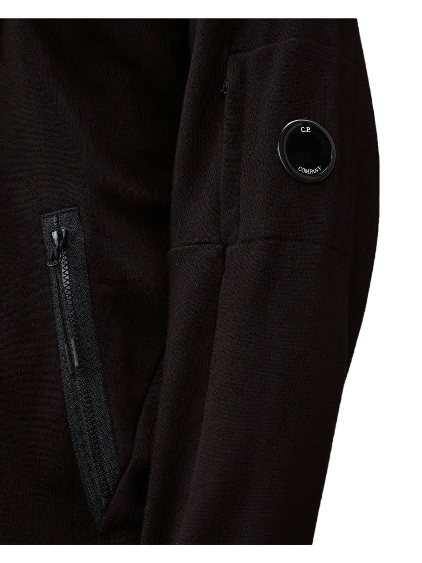 C.P. Company Black Zip-Up Hoodie With Zippered Pockets