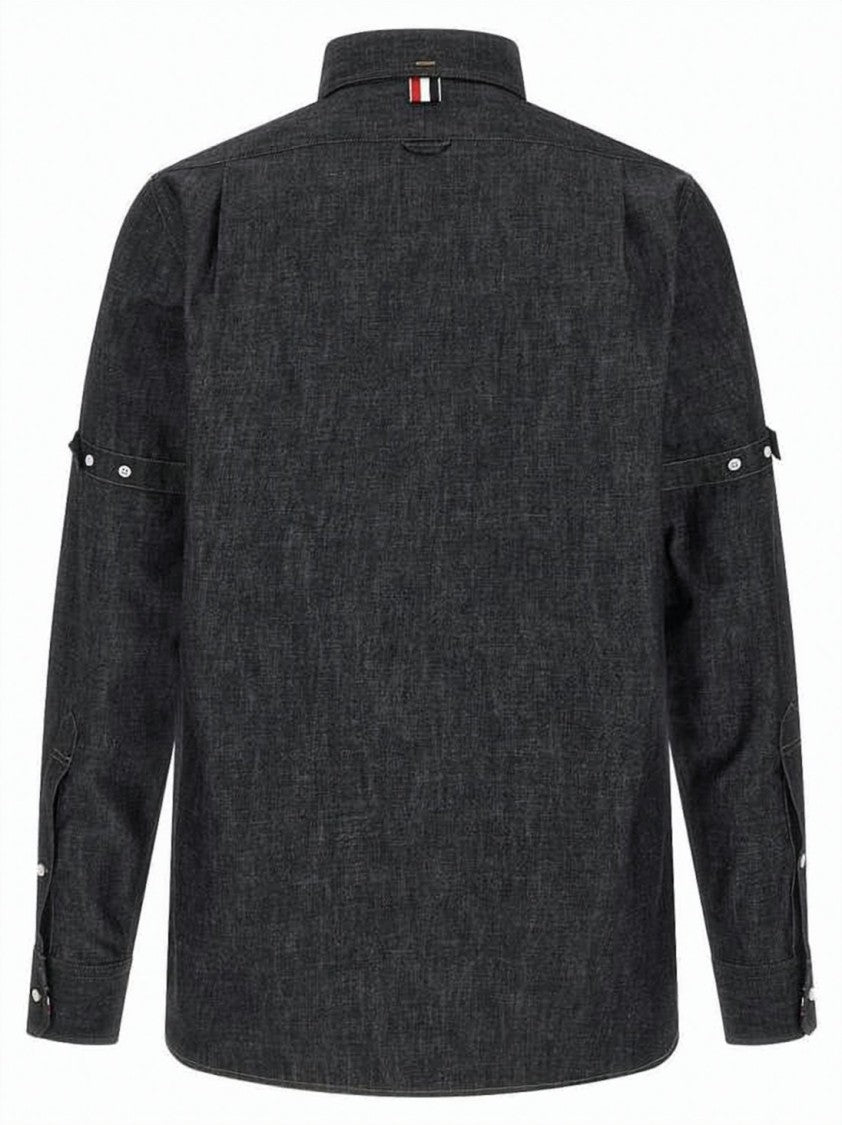 Thom Browne Denim Button-Down Shirt With Contrast Stitching