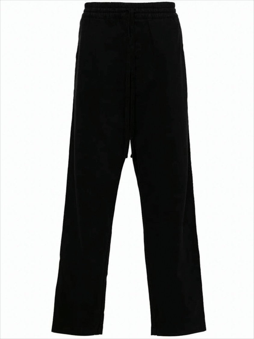 Carhartt Wip Elastic Waist Black Straight-Leg Casual Pants With Logo Patch