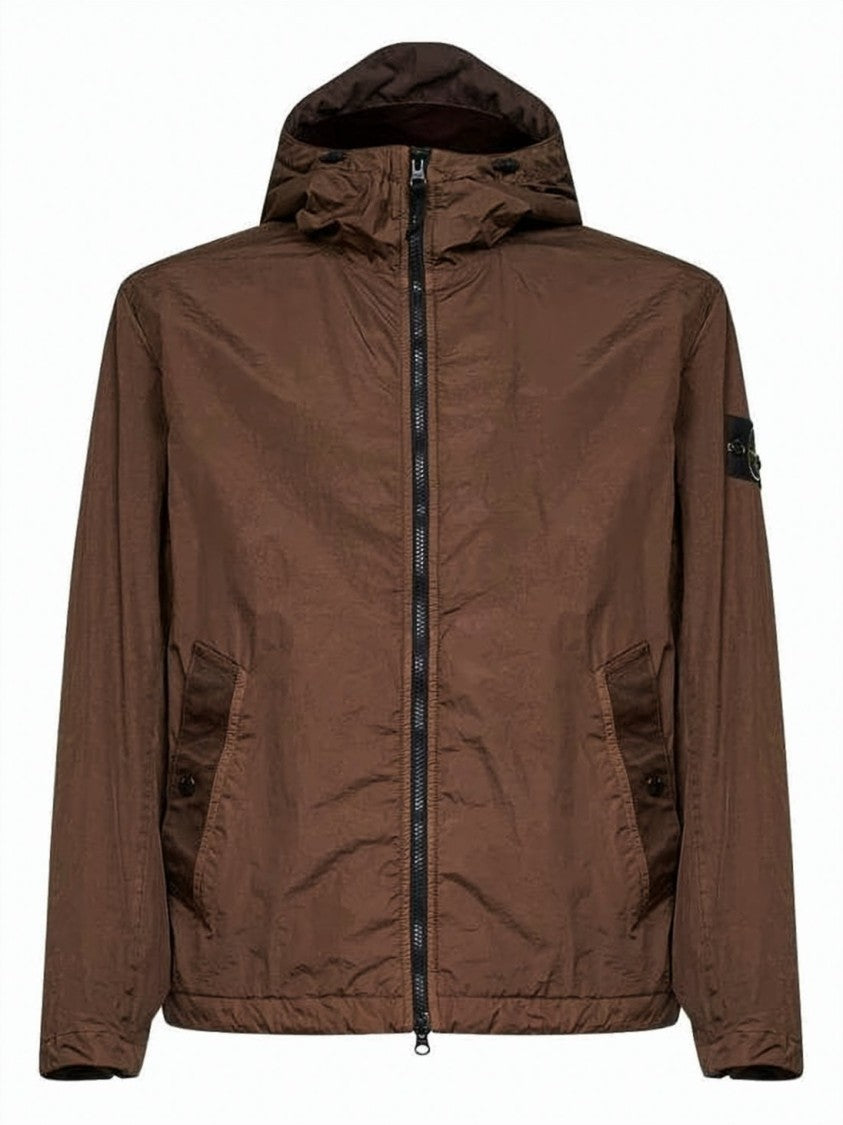 Stone Island Crinkled Nylon Wind Resistance Hooded Jacket