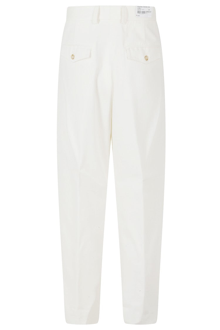 Eleventy Tailored White Trousers With Front Pleats And Invisible Zip Closure