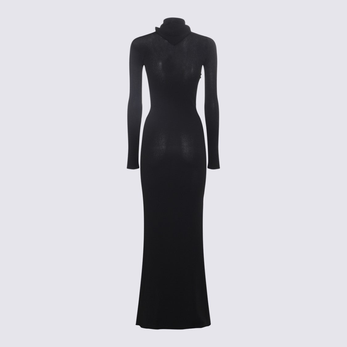 Off-White Form-Fitting Long Black Dress With High Neckline And Subtle Logo Detail