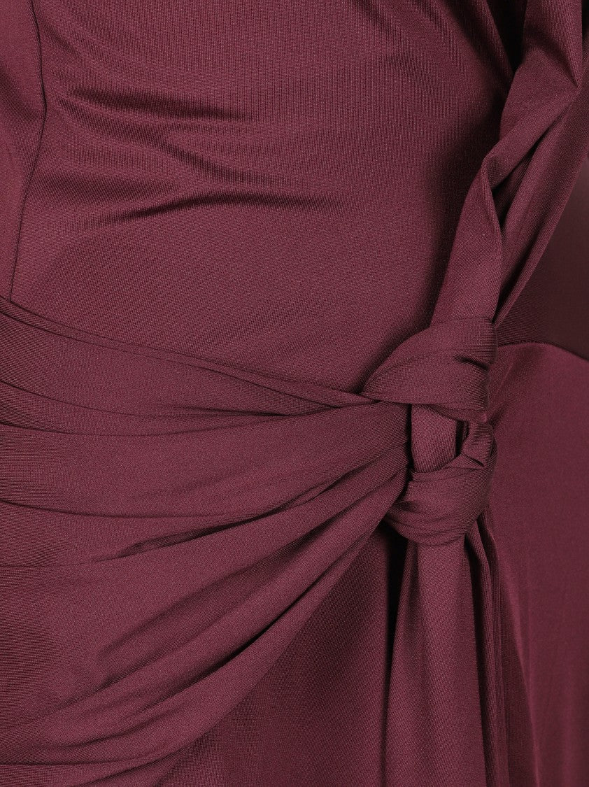 Victoria Beckham Bordeaux Midi Dress With Twisted Knot Detail