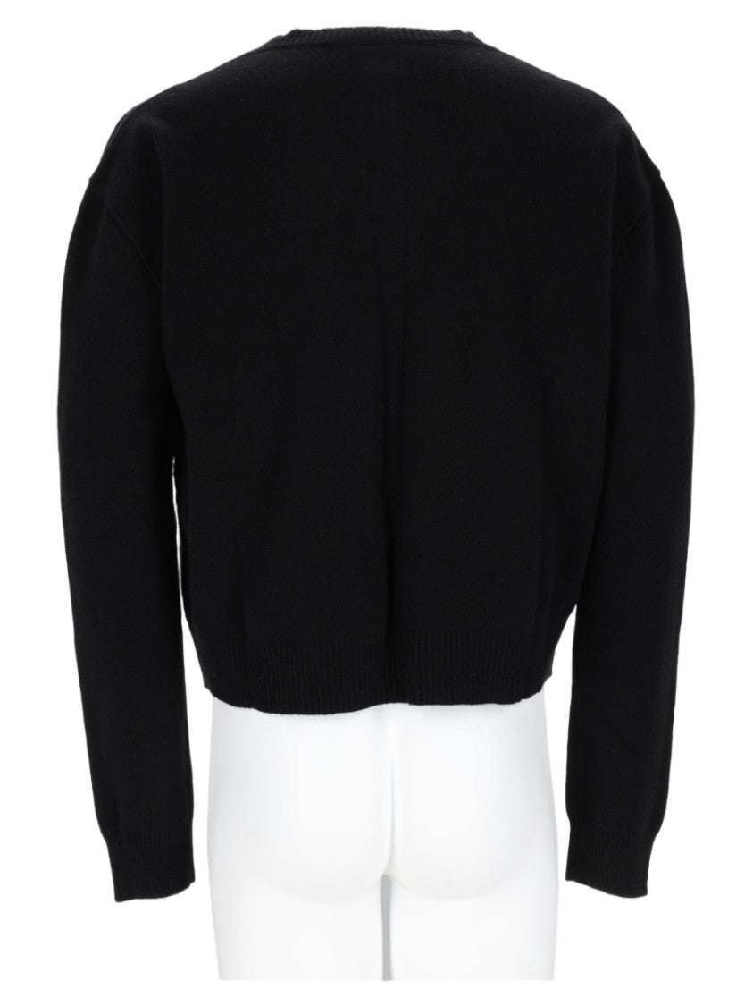 Rick Owens Cropped Black V-Neck Sweater With Ribbed Detailing