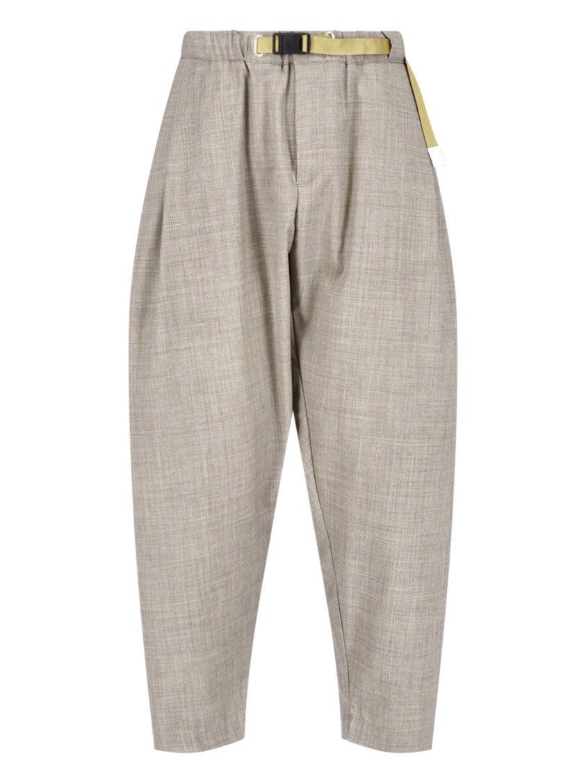White Sand Beige Relaxed Tapered Textured Fabric Trousers