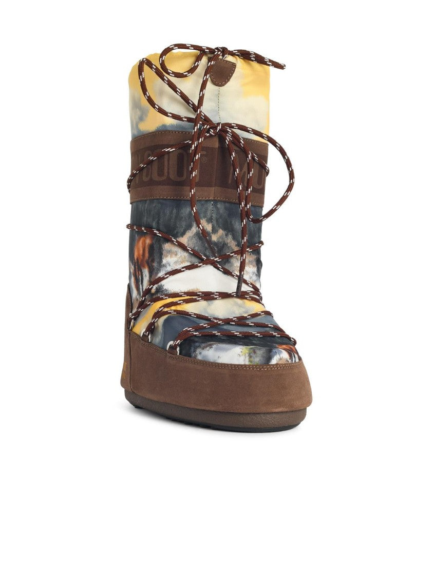 Moon Boot 'Icon Postcard' Brown Nylon And Suede Boots