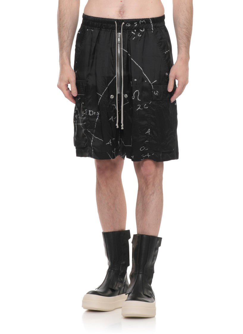 Rick Owens Black Cargobelas Viscose Bermuda Shorts