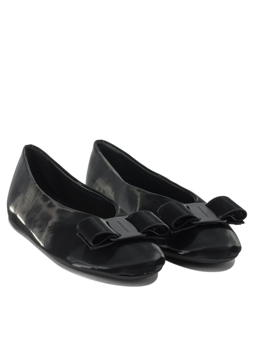 Ferragamo Black Leather Ballerinas