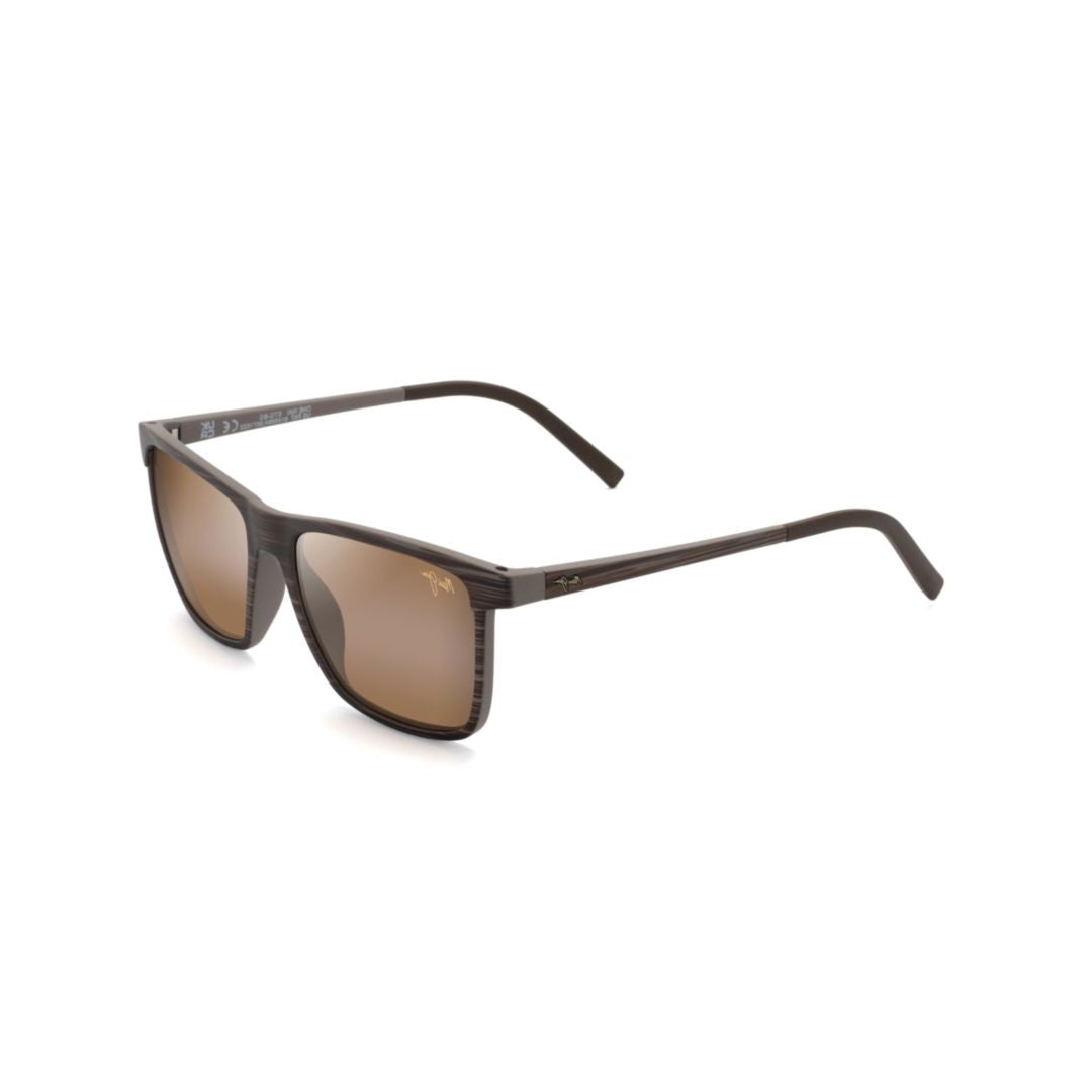 Maui Jim One Way Rectangular Frame Sunglasses With Wood-Like Texture