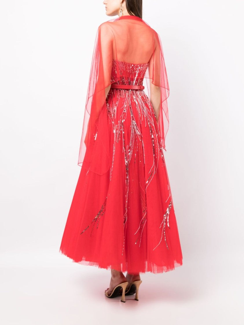 Saiid Kobeisy Midi Beaded Tulle Dress