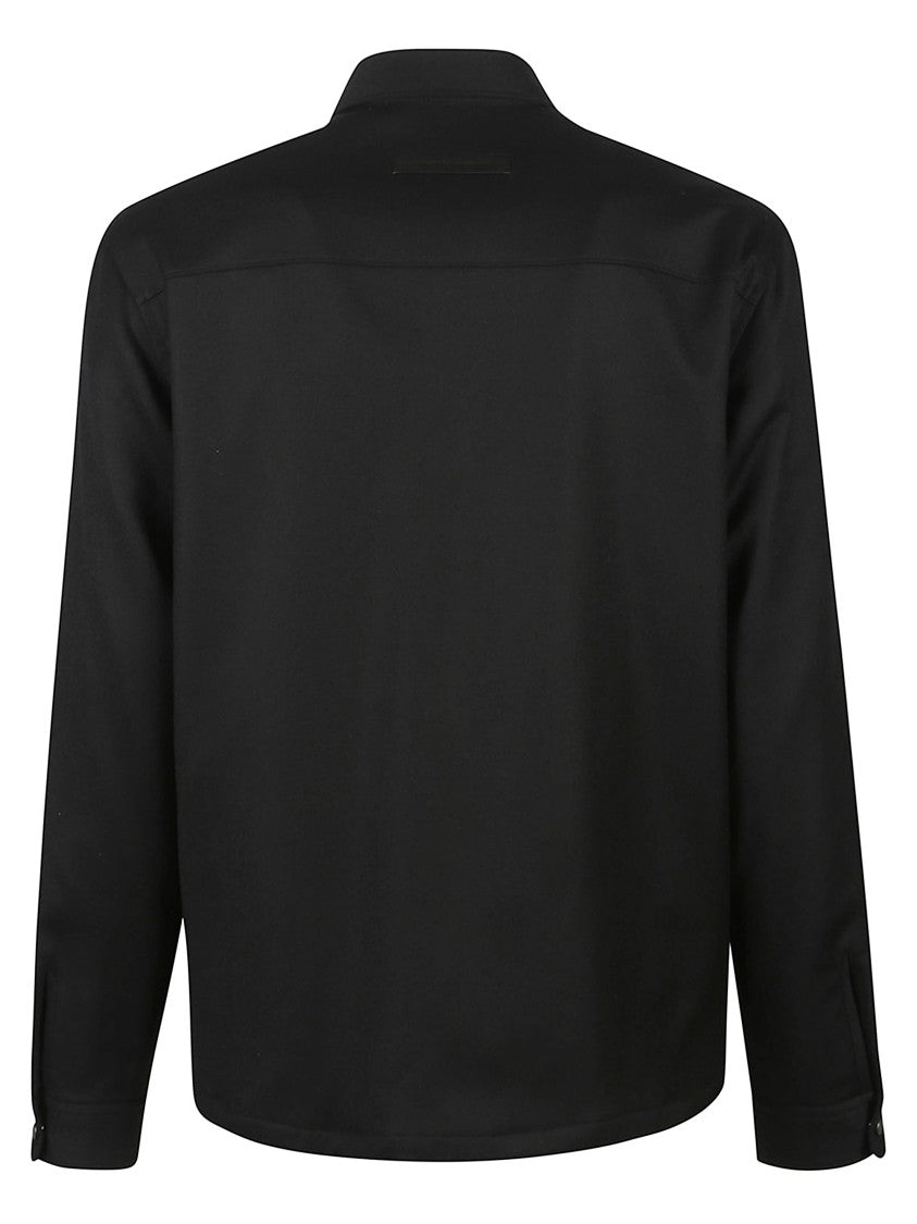 Zegna Tailored Black Wool Overshirt With Pointed Collar And Zip Pocket