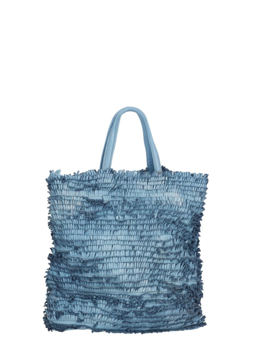 Majo Blue Textured Micro-Fringe Shoulder Bag