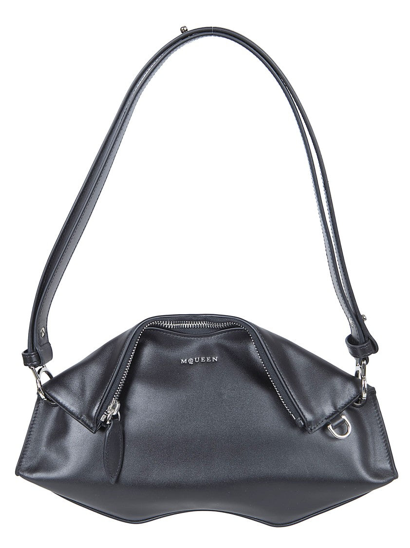 Alexander Mcqueen Sculptural Black Calfskin Leather Clutch Bag