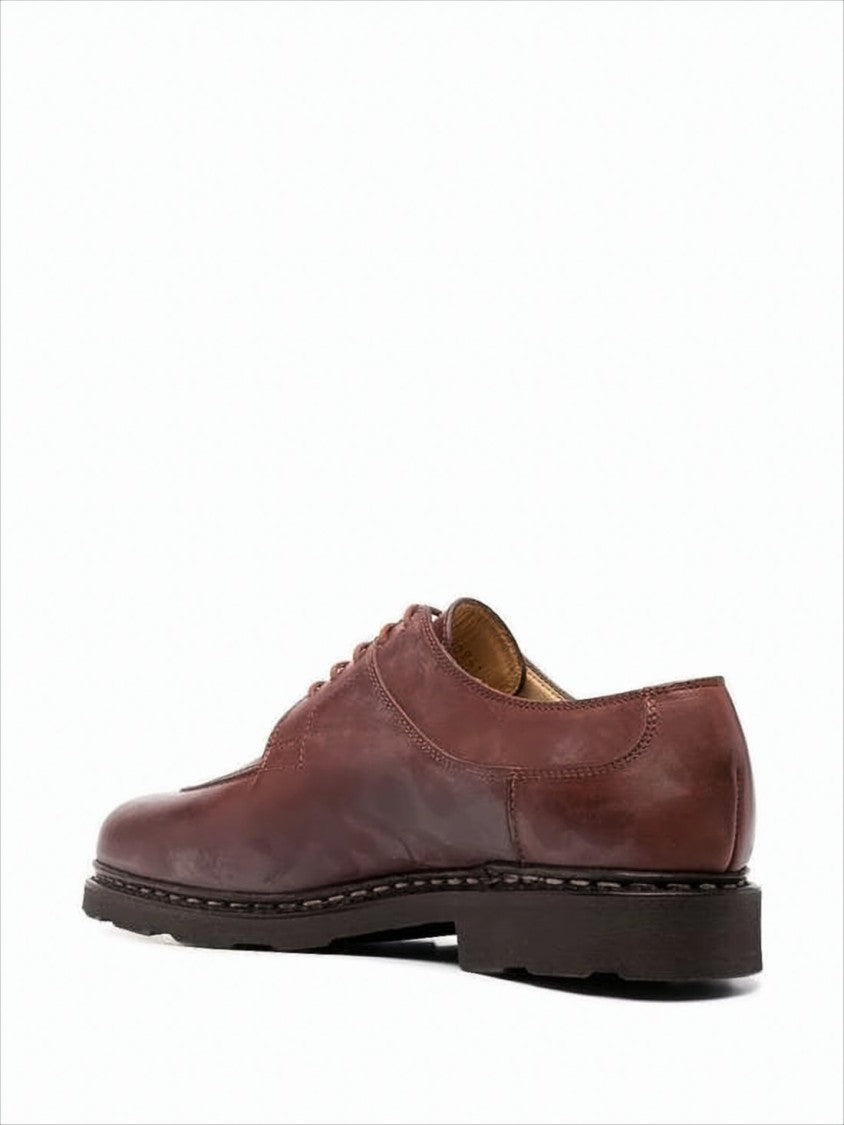 Paraboot Brown Leather Lace-Up Shoes With Classic Design