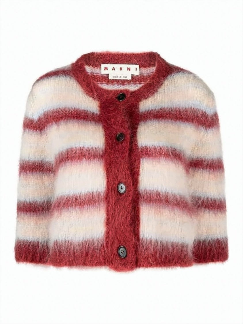 Marni Cropped Mohair-Blend Cardigan With Horizontal Stripe Pattern