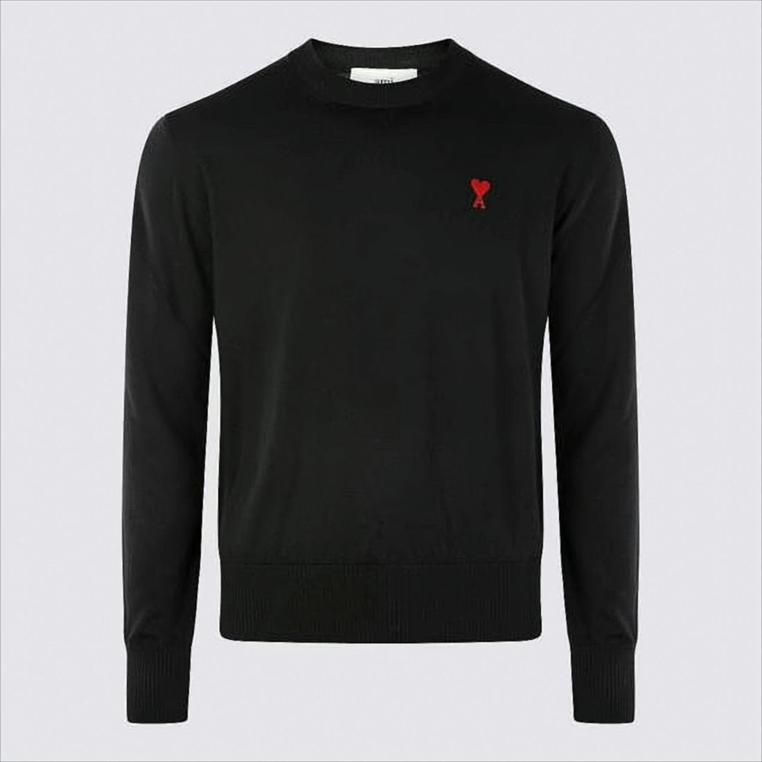 Ami Classic Black Wool Sweater With Heart Emblem