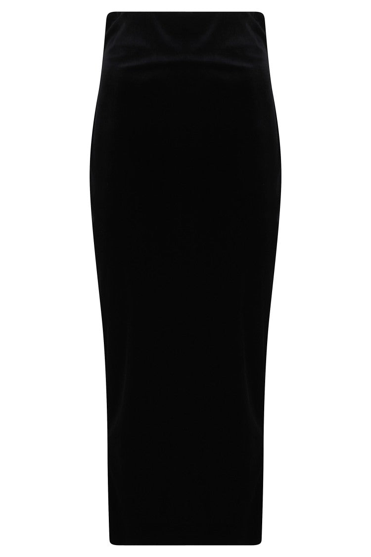 Alberta Ferretti Velvet Fitted Back Slit Midi Skirt
