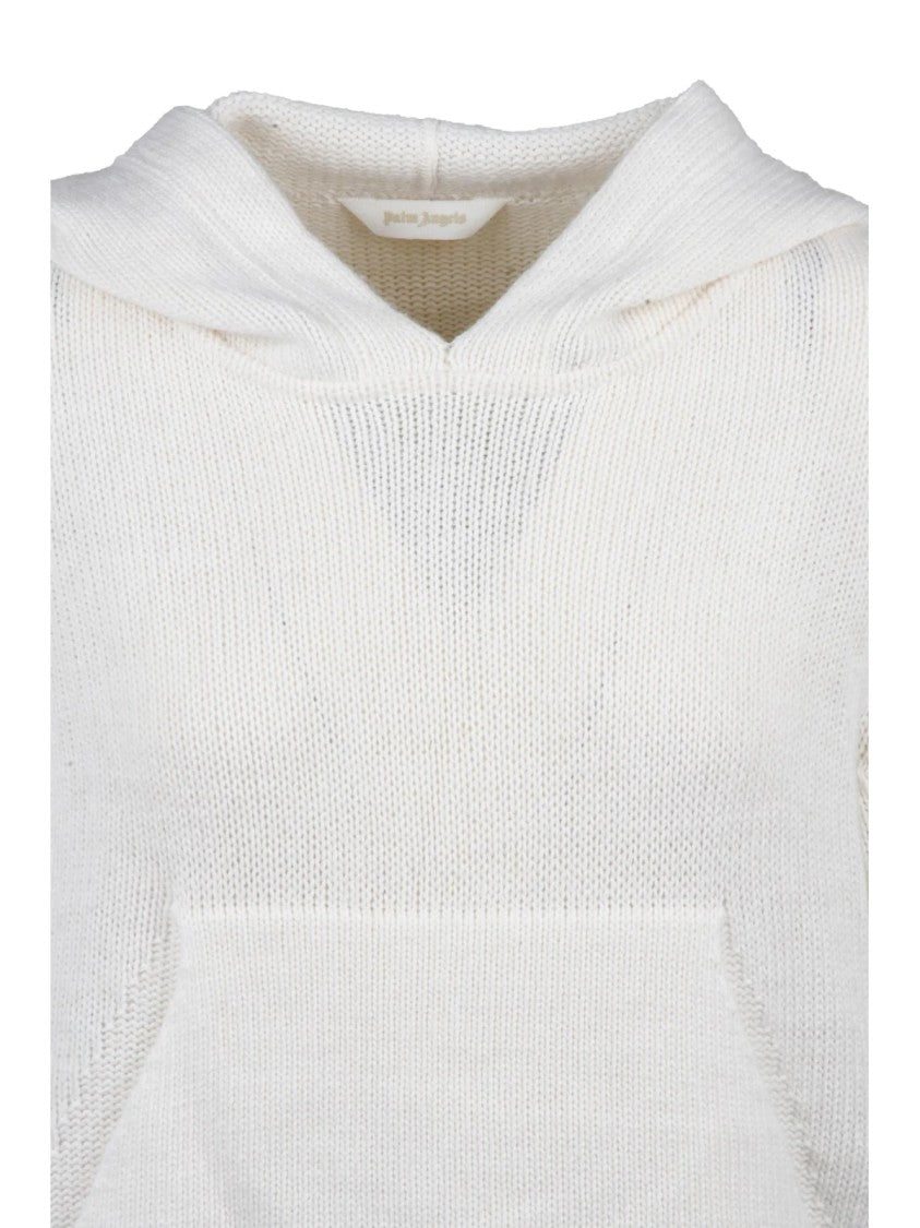 Palm Angels Short Hooded Sweater With Kangaroo Pocket And Text Detail