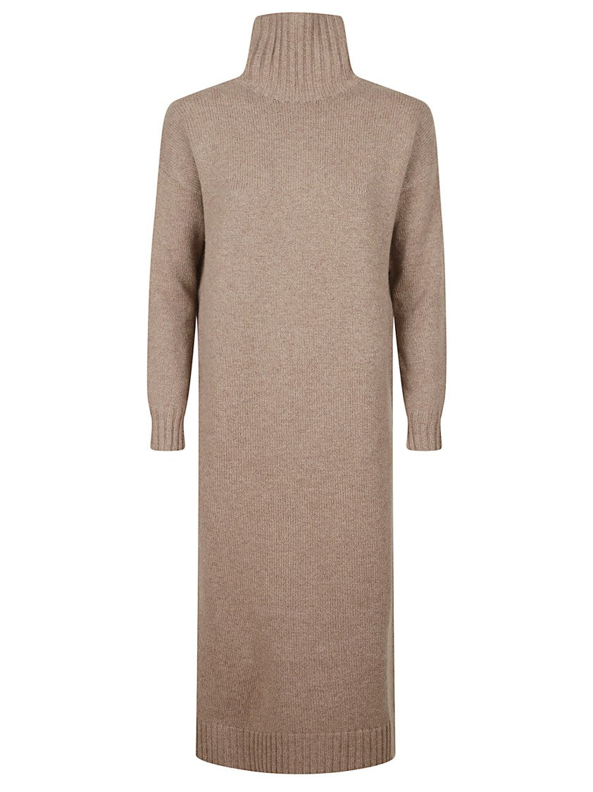 Max Mara Knee-Length Knit Dress With High Turtleneck And Ribbed Details