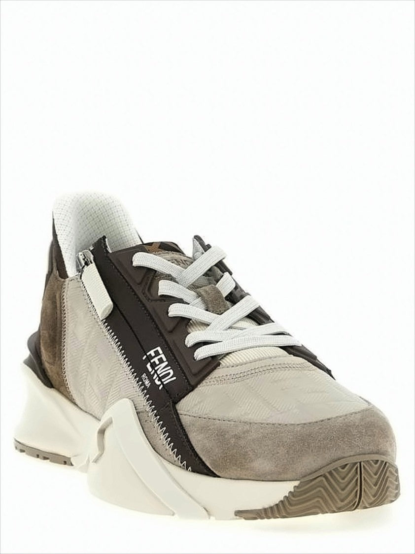 Fendi Calf Leather And Suede Sneakers With Side Zipper Detail