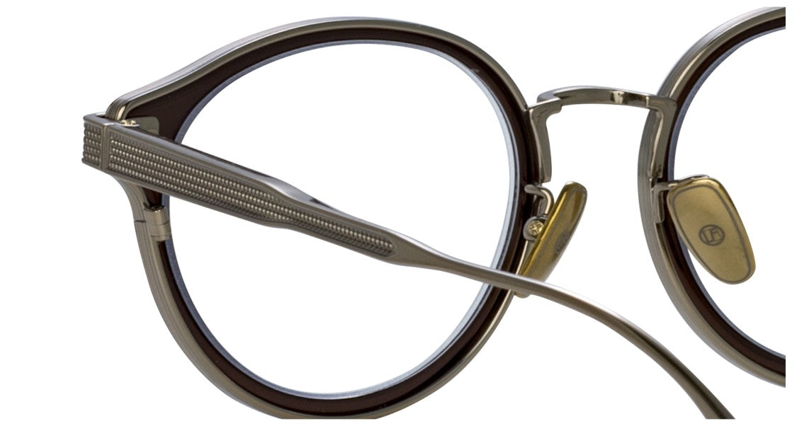 Linda Farrow Lfl Round Frame Eyeglasses With Textured Metallic Accents