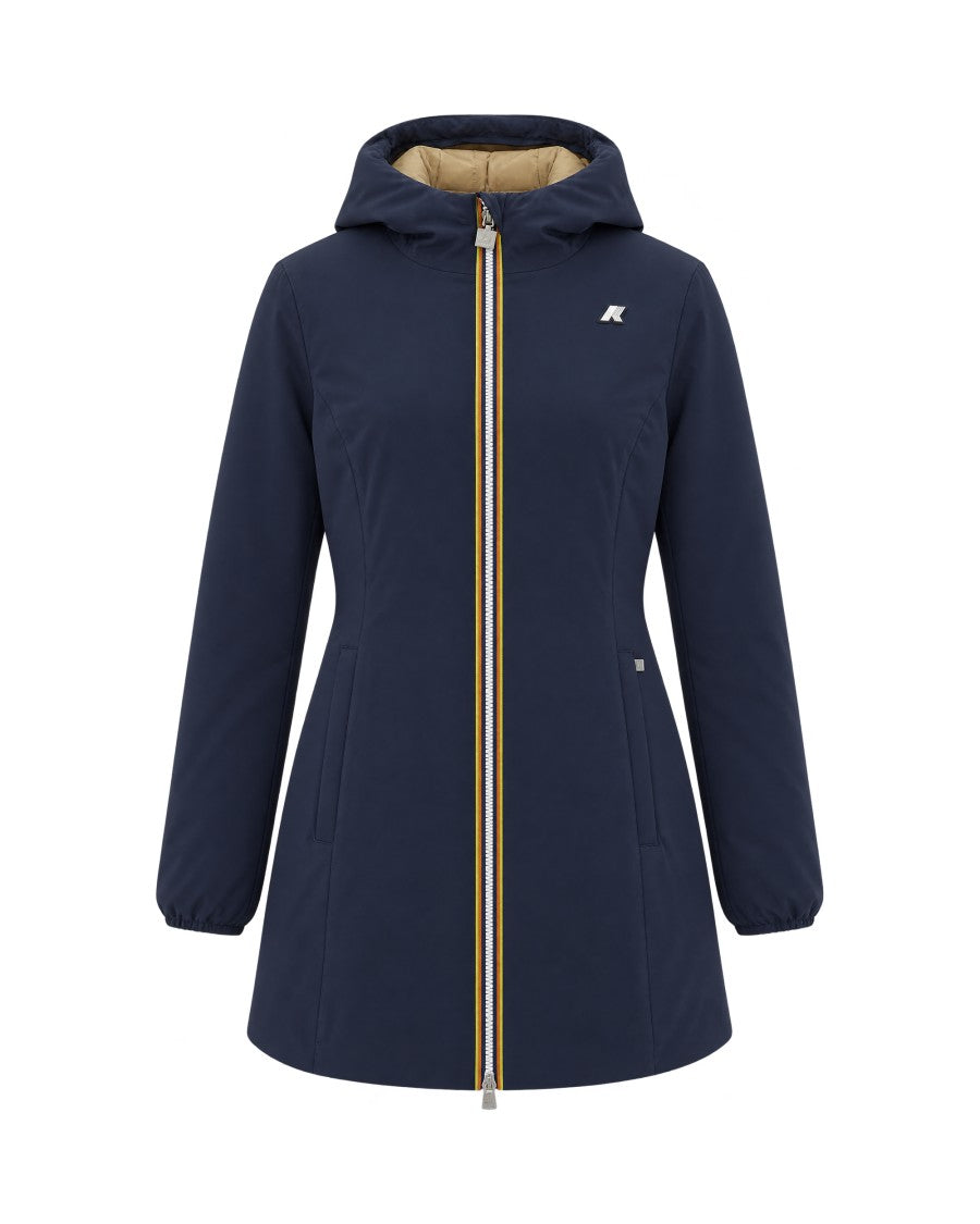 K-Way Reversible Three-Quarter Length Jacket With Hood And Striped Detail