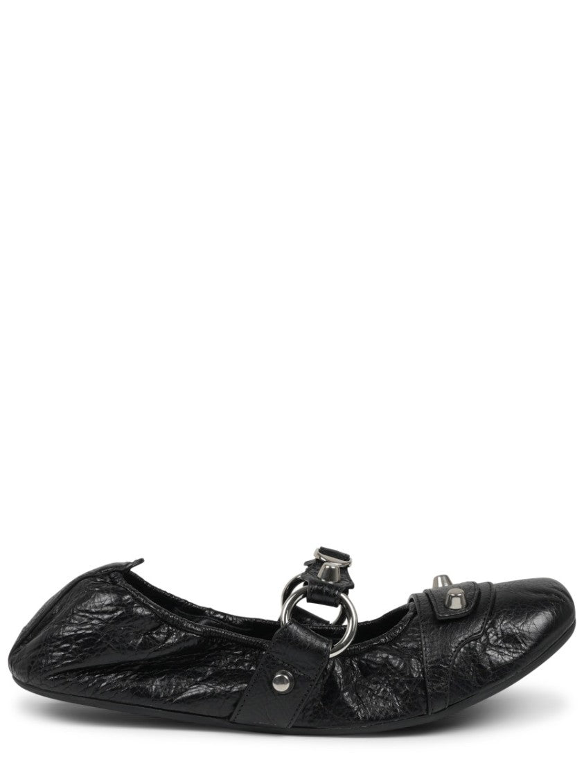 Balenciaga Ballerina Flats In Textured Lambskin With Silver Accents