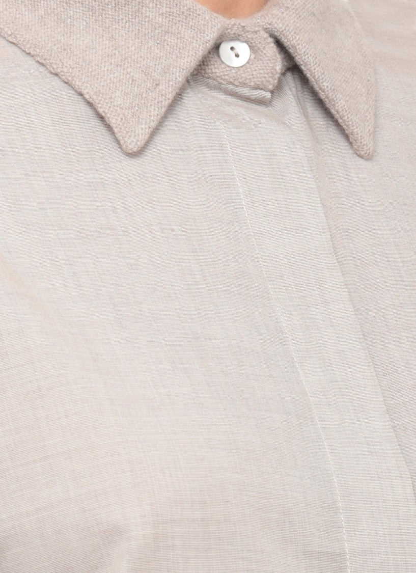 Panicale Beige Cotton-Cashmere Paillette Shirt