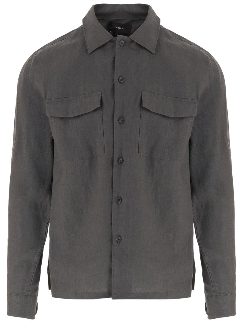 Vince Loose-Fit Gray Linen Shirt