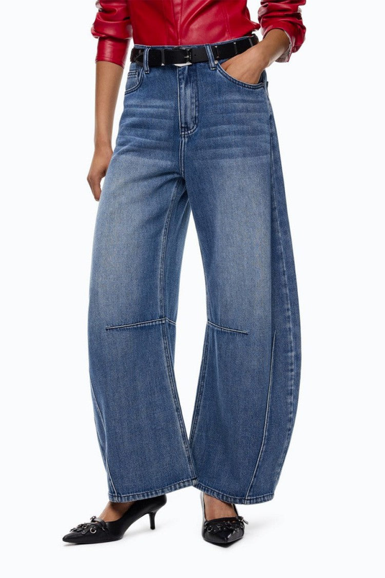 Pinko Blue Cotton Wide-Leg Jeans