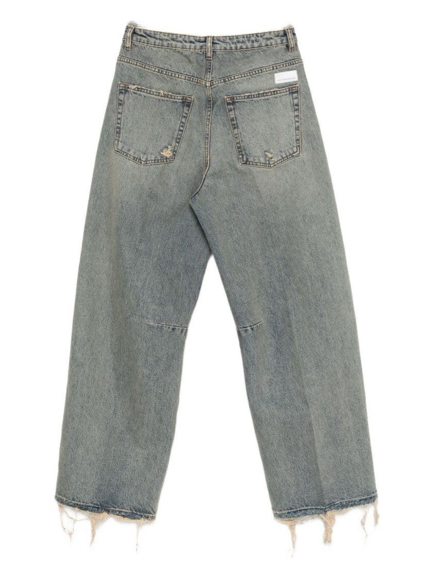 Nine In The Morning Cropped Blue Denim Trousers With Vintage-Inspired Design