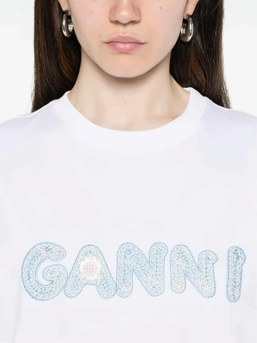 Ganni Embroidered Logo Short-Sleeved T-Shirt