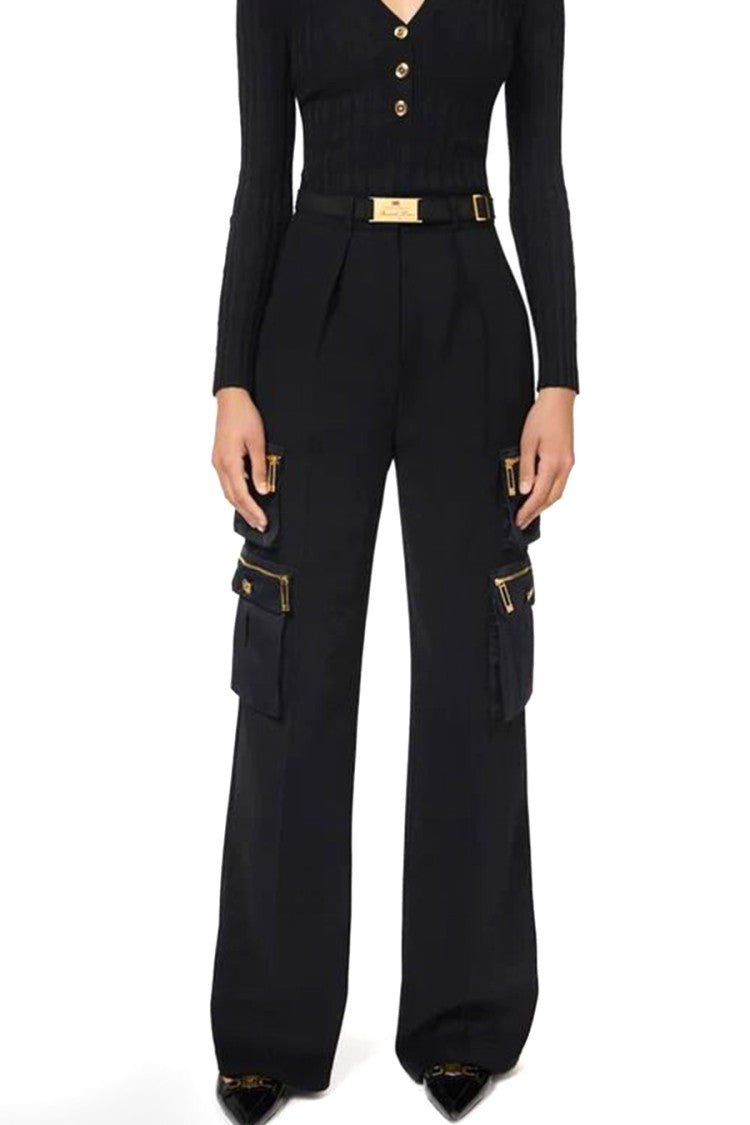 Elisabetta Franchi High-Waisted Black Trousers With Cargo Pockets