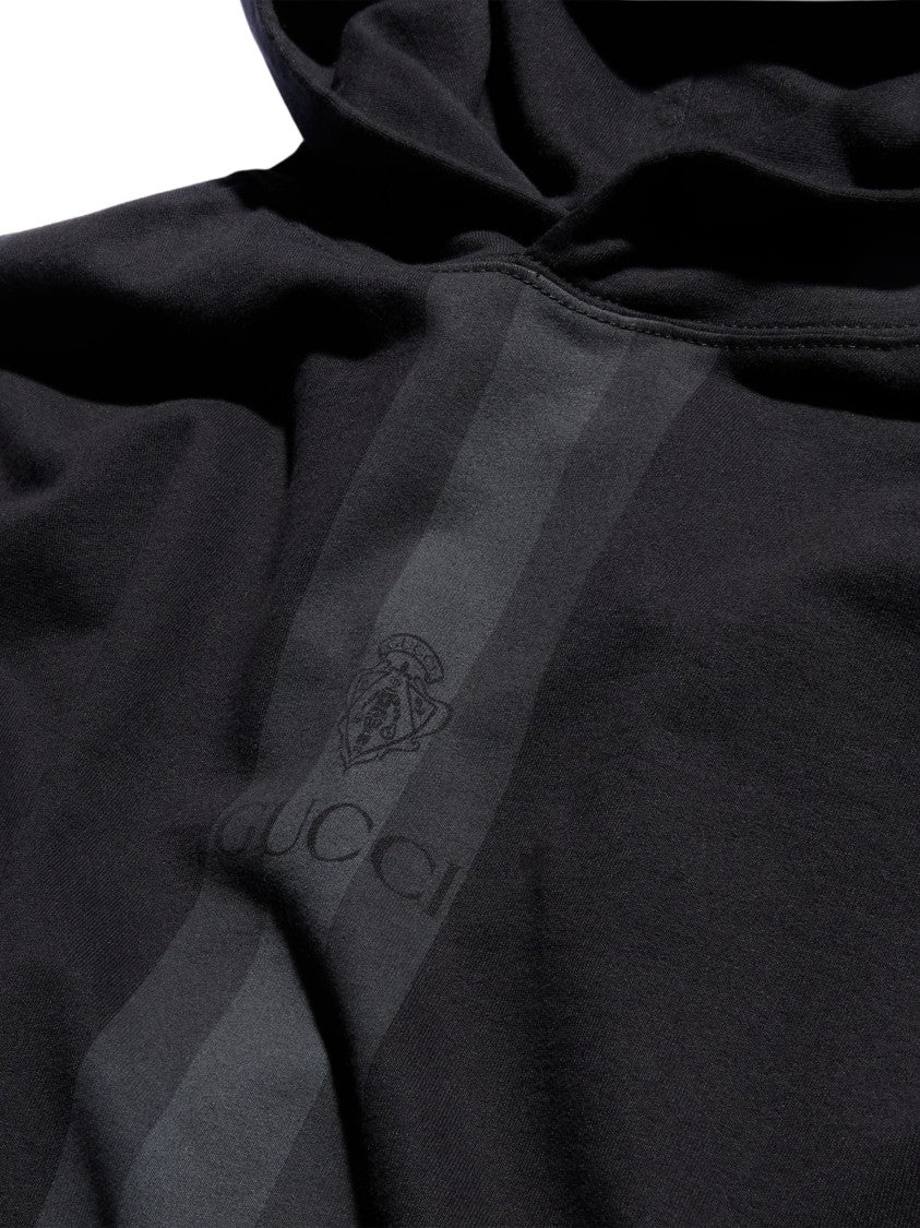 Gucci Black Muted Web Crest Print Cotton Hoodie