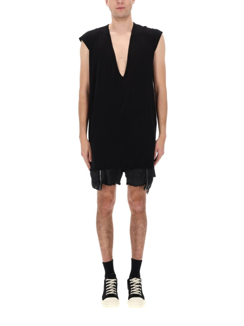 Drkshdw By Rick Owens Black Dylan T Sleeveless Raw Edge T-Shirt