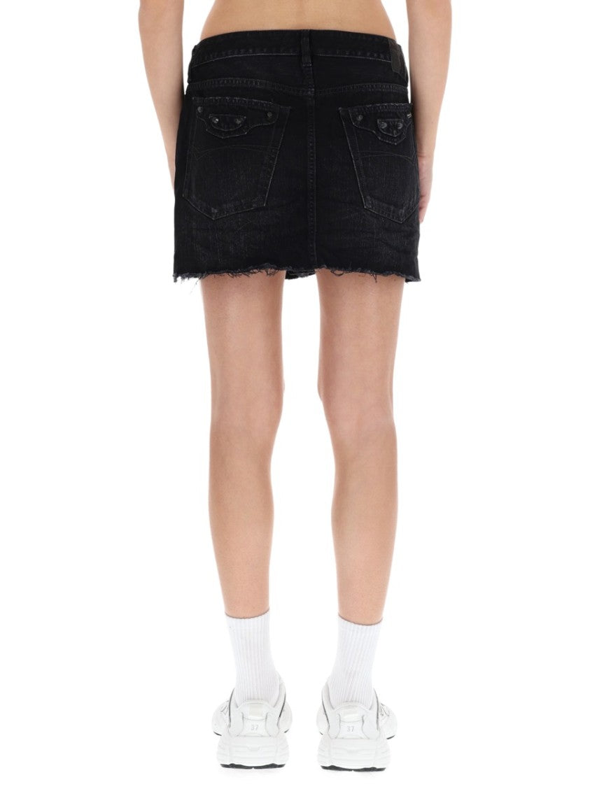 Balenciaga Mid-Waist Cotton Denim Miniskirt With Frayed Hem