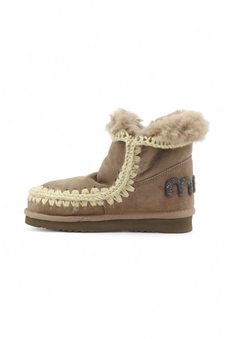 Mou Glitter Logo Sheepskin Ankle Boots