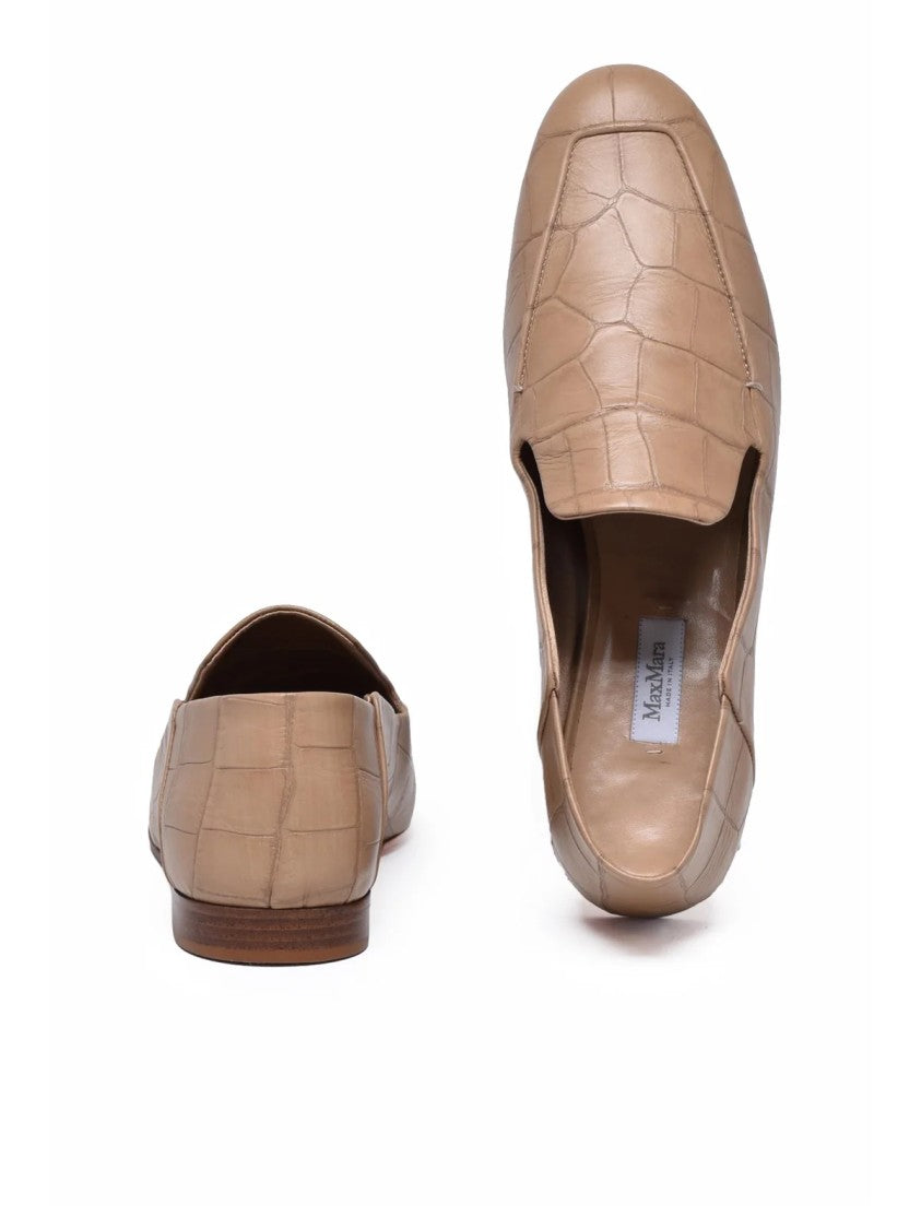Max Mara Beige Leather Laris Loafers