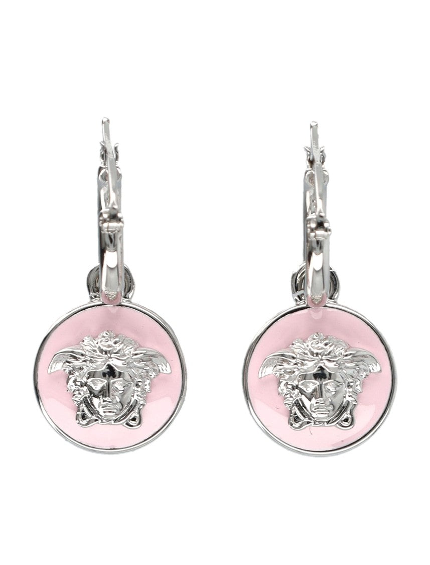 Versace Medusa Motif Pink Enamel Hoop Earrings