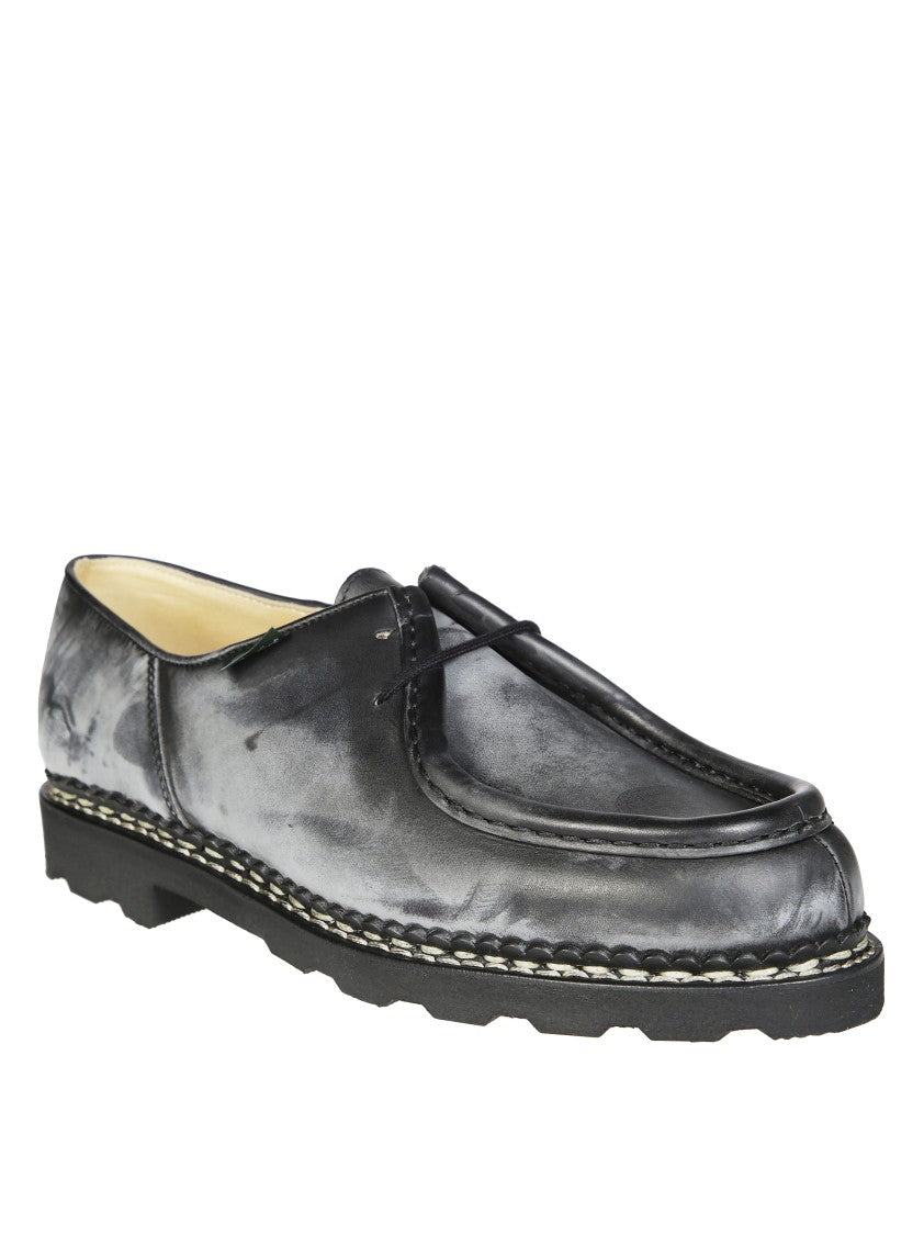 Paraboot Polished Leather Moccasin Shoes With Detailed Stitching