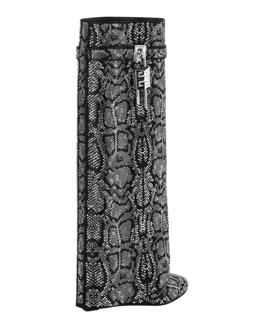 Givenchy Shark Lock Boots In Satin With Python Effect Strass