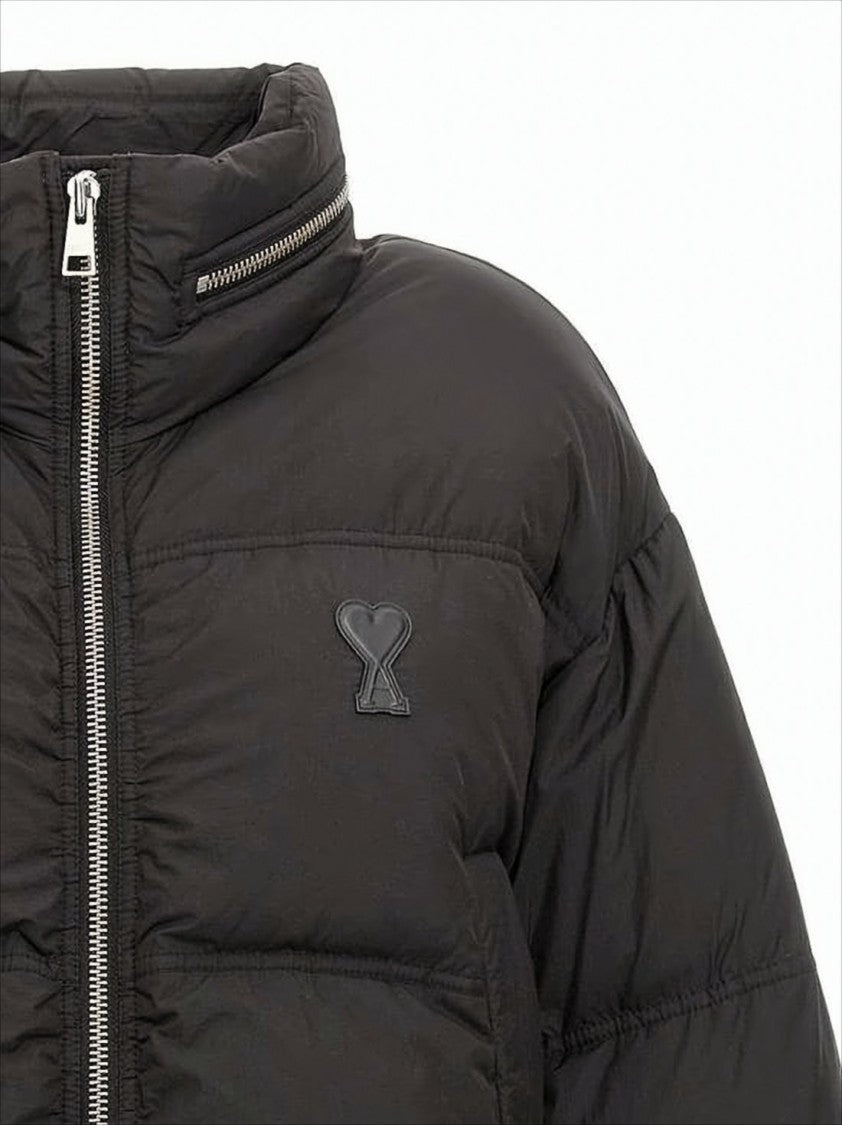 Ami Paris Cropped Down Puffer Jacket With High Collar And Boxy Silhouette