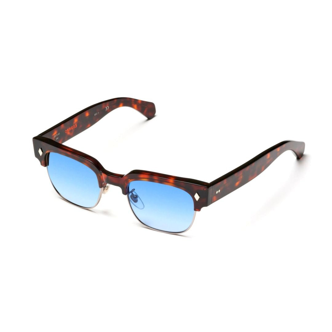 Kador Tobako Cm Rectangular Tortoiseshell Sunglasses With Gradient Blue Lenses