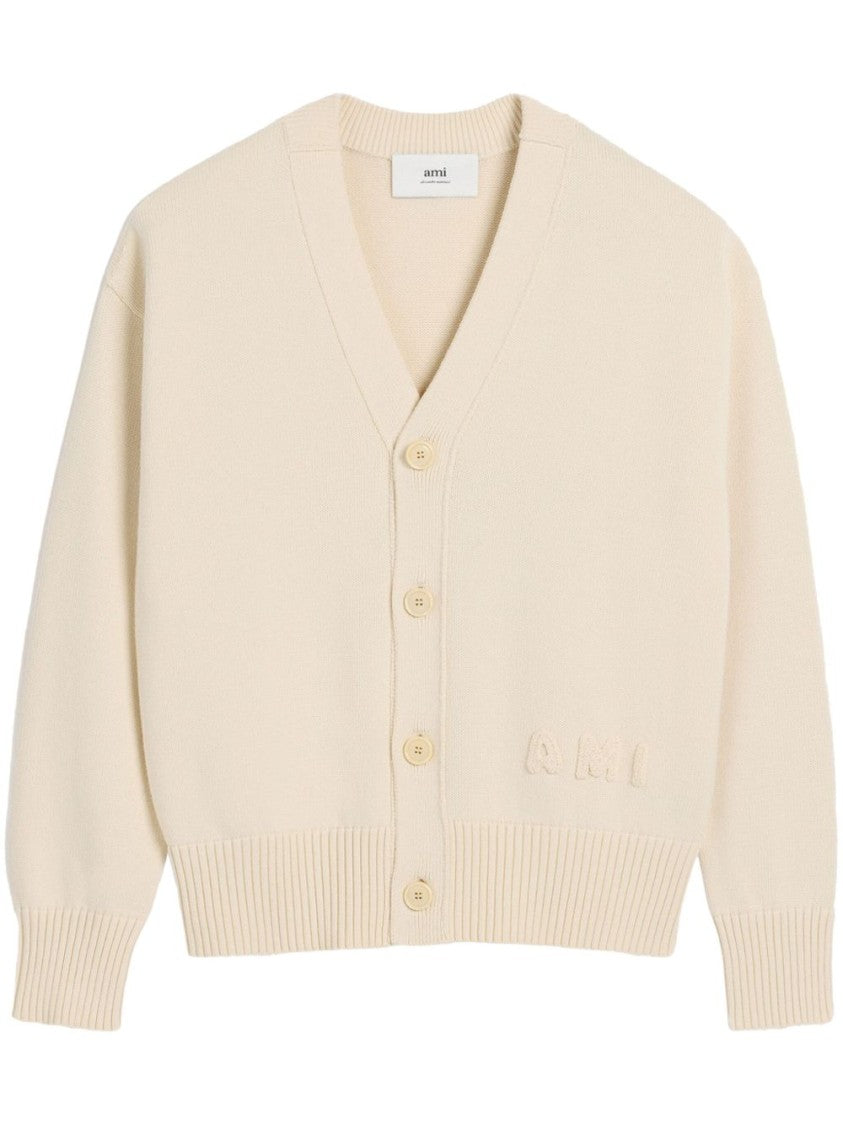 Ami V-Neck Knit Sweater With Ribbed Cuffs