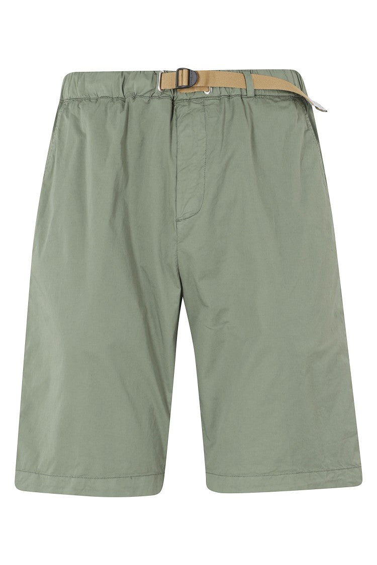 White Sand Green Drawstring Elastic Waistband Cotton Denim Shorts